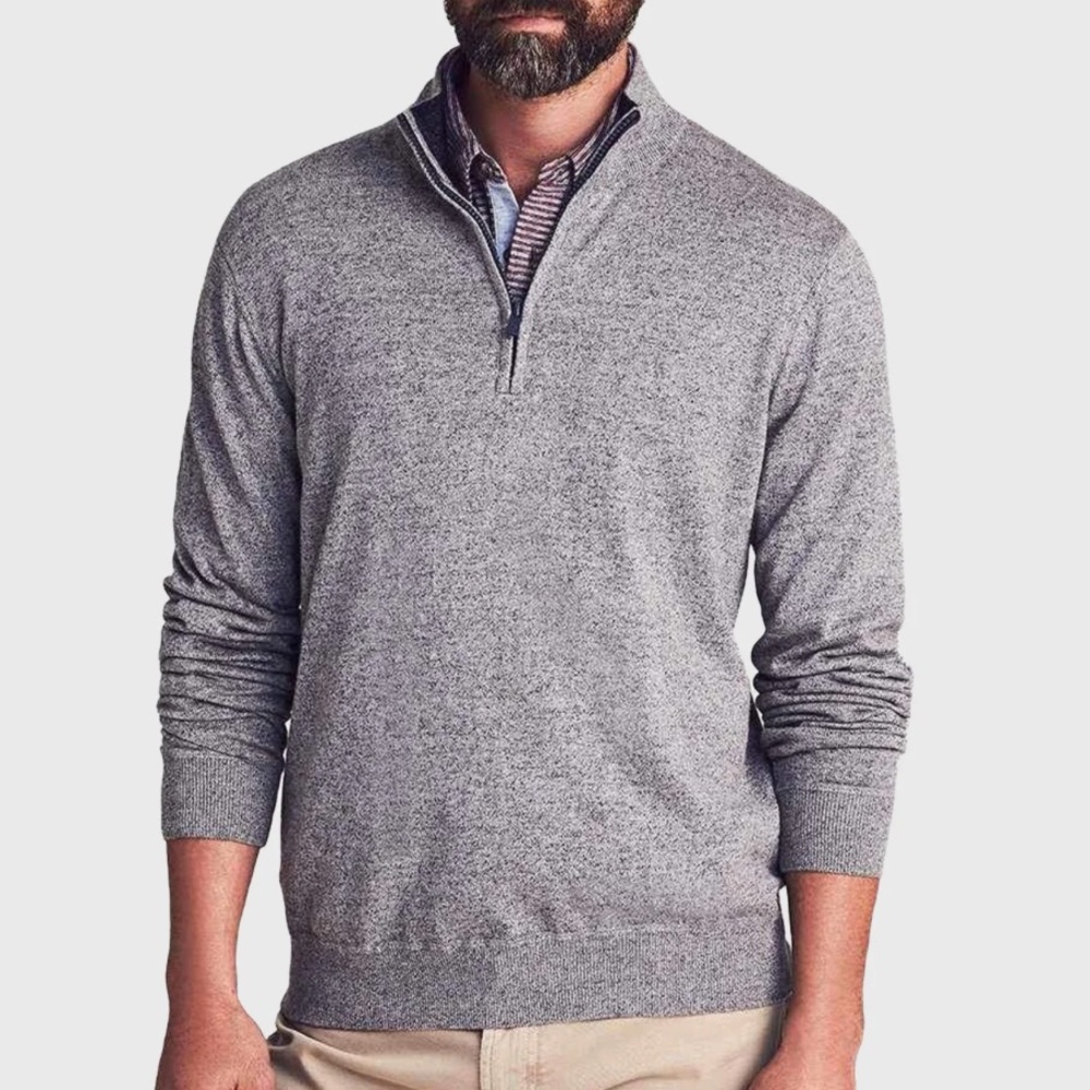FAHERTY Men's Sconset Pullover Sweater XL Melange Grey 1/4 Zip Preppy Classic